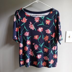 Croft & Barrow Navy Blue Floral Half Sleeve Top